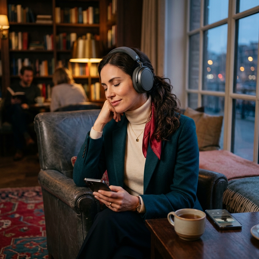 Person intensely listening to audio